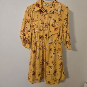 Speed Control Yellow Floral Long Sleeve Dress